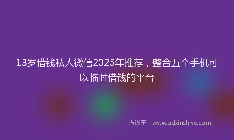 13岁借钱私人微信2025年推荐，整合五个手机可以临时借钱的平台