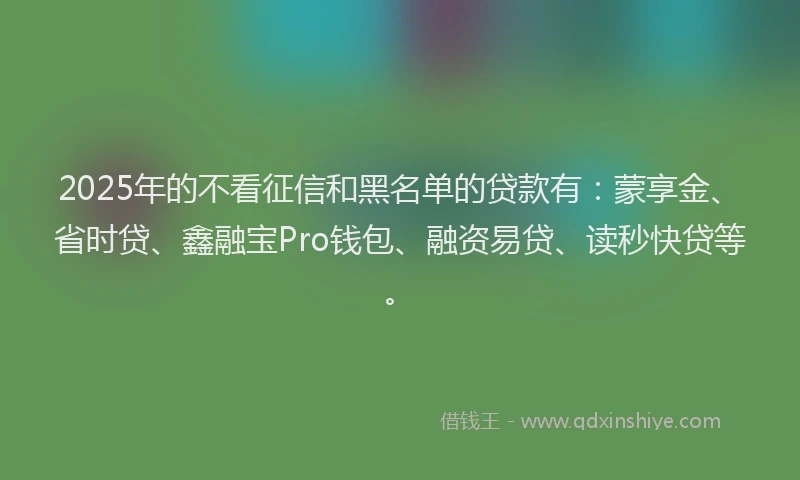 2025年的不看征信和黑名单的贷款有：蒙享金、省时贷、鑫融宝Pro钱包、融资易贷、读秒快贷等。