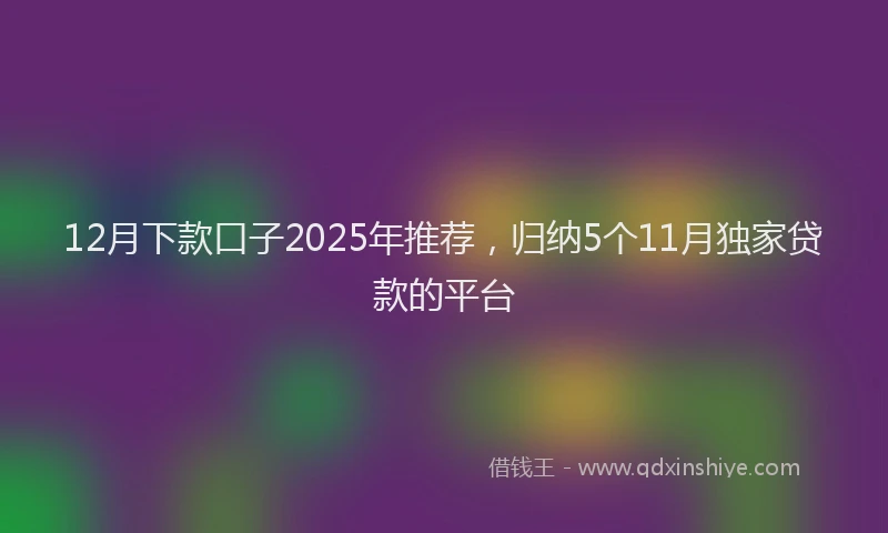 12月下款口子2025年推荐，归纳5个11月独家贷款的平台