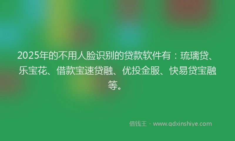 2025年的不用人脸识别的贷款软件有：琉璃贷、乐宝花、借款宝速贷融、优投金服、快易贷宝融等。