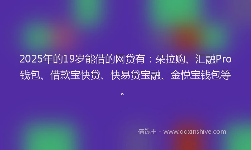 2025年的19岁能借的网贷有：朵拉购、汇融Pro钱包、借款宝快贷、快易贷宝融、金悦宝钱包等。