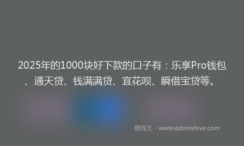 2025年的1000块好下款的口子有：乐享Pro钱包、通天贷、钱满满贷、宜花呗、瞬借宝贷等。