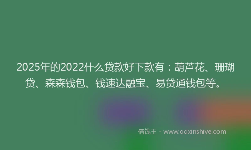 2025年的2022什么贷款好下款有：葫芦花、珊瑚贷、森森钱包、钱速达融宝、易贷通钱包等。