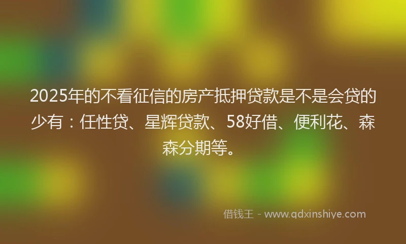 2025年的不看征信的房产抵押贷款是不是会贷的少有：任性贷、星辉贷款、58好借、便利花、森森分期等。