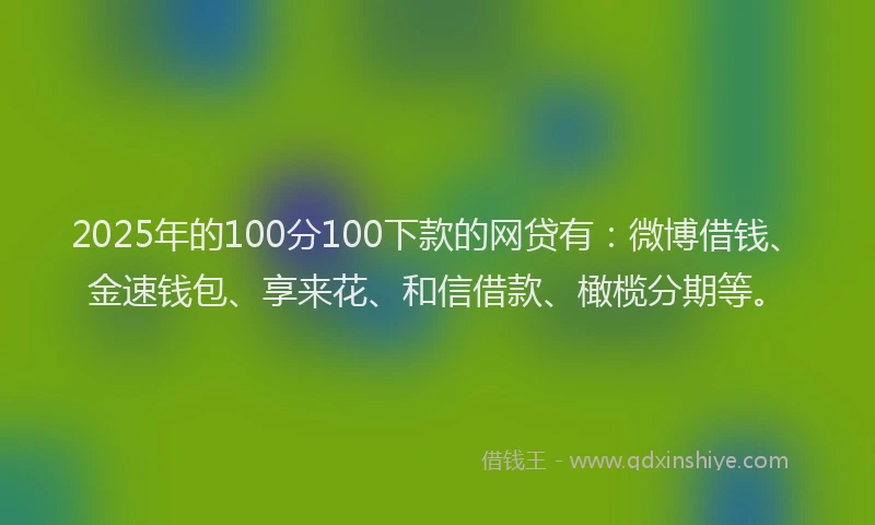 2025年的100分100下款的网贷有：微博借钱、金速钱包、享来花、和信借款、橄榄分期等。