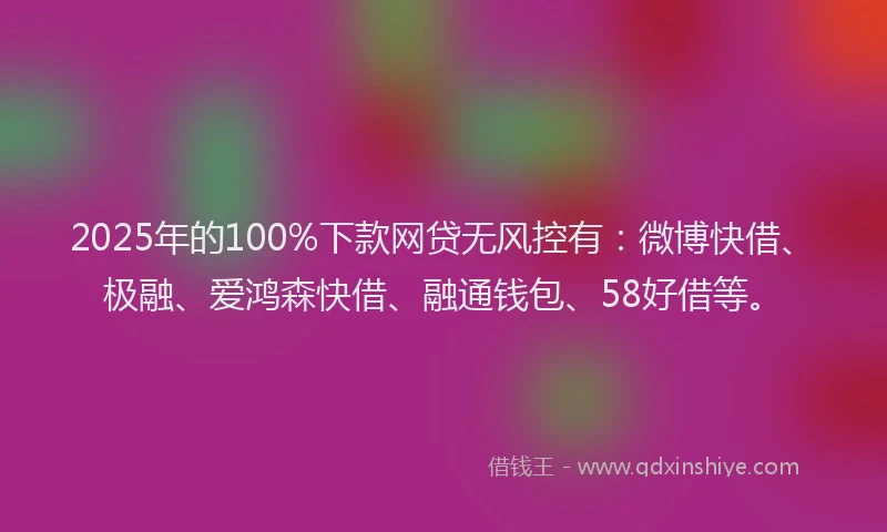 2025年的100%下款网贷无风控有：微博快借、极融、爱鸿森快借、融通钱包、58好借等。