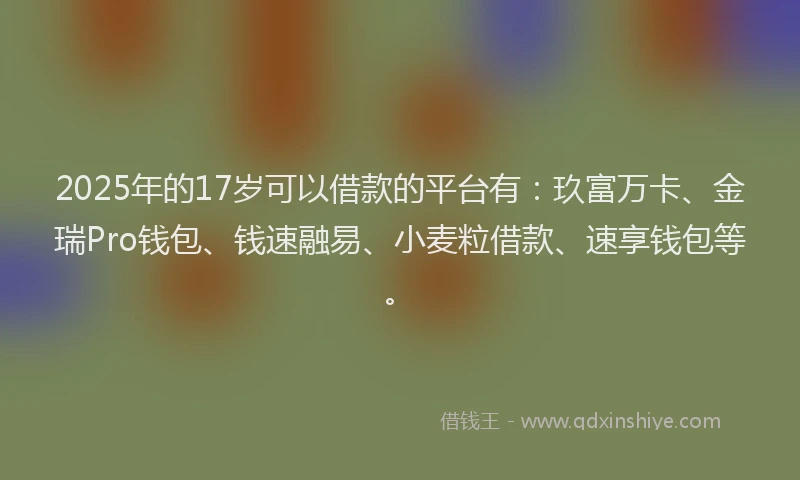 2025年的17岁可以借款的平台有：玖富万卡、金瑞Pro钱包、钱速融易、小麦粒借款、速享钱包等。