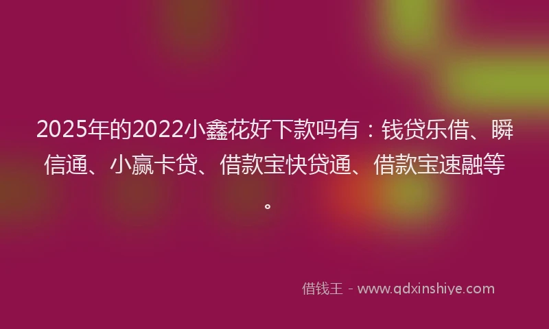 2025年的2022小鑫花好下款吗有：钱贷乐借、瞬信通、小赢卡贷、借款宝快贷通、借款宝速融等。