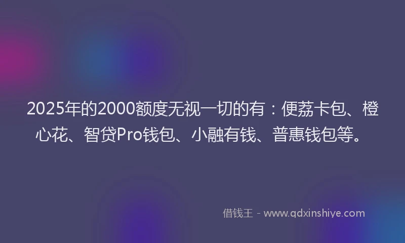 2025年的2000额度无视一切的有：便荔卡包、橙心花、智贷Pro钱包、小融有钱、普惠钱包等。