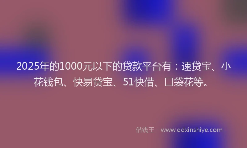 2025年的1000元以下的贷款平台有：速贷宝、小花钱包、快易贷宝、51快借、口袋花等。