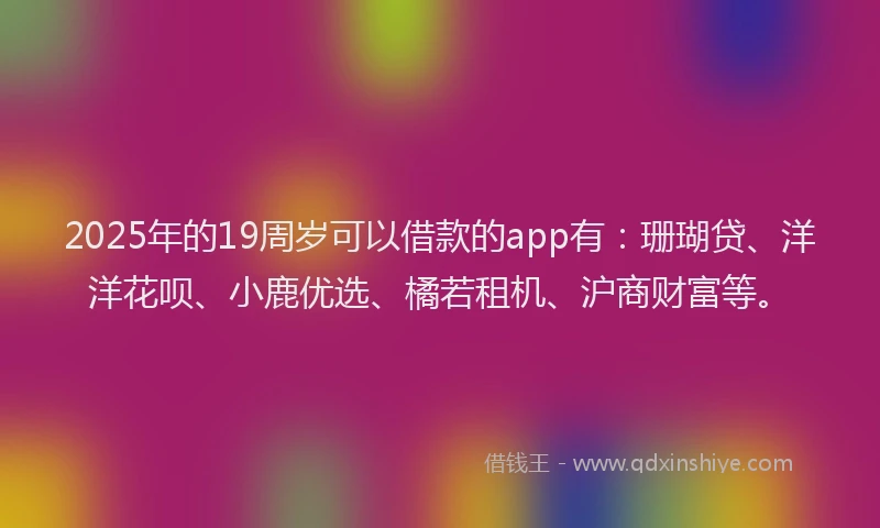 2025年的19周岁可以借款的app有：珊瑚贷、洋洋花呗、小鹿优选、橘若租机、沪商财富等。