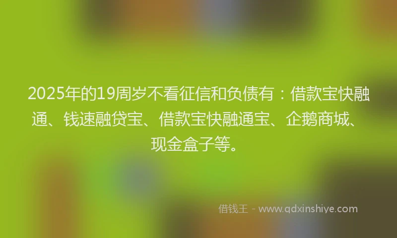 2025年的19周岁不看征信和负债有：借款宝快融通、钱速融贷宝、借款宝快融通宝、企鹅商城、现金盒子等。