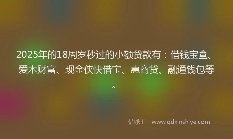 2025年的18周岁秒过的小额贷款有：借钱宝盒、爱木财富、现金侠快借宝、惠商贷、融通钱包等。