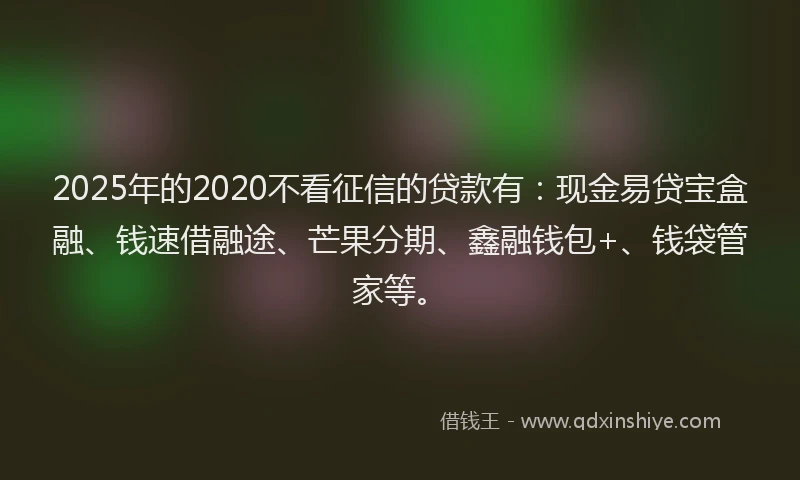 2025年的2020不看征信的贷款有：现金易贷宝盒融、钱速借融途、芒果分期、鑫融钱包+、钱袋管家等。