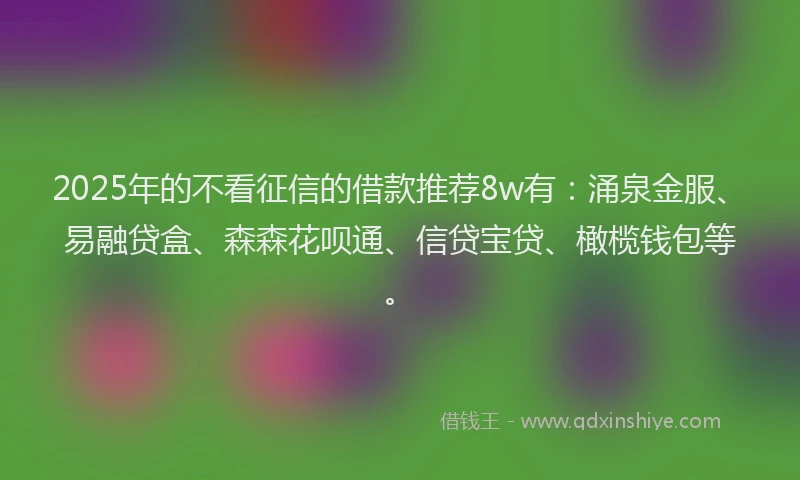 2025年的不看征信的借款推荐8w有：涌泉金服、易融贷盒、森森花呗通、信贷宝贷、橄榄钱包等。