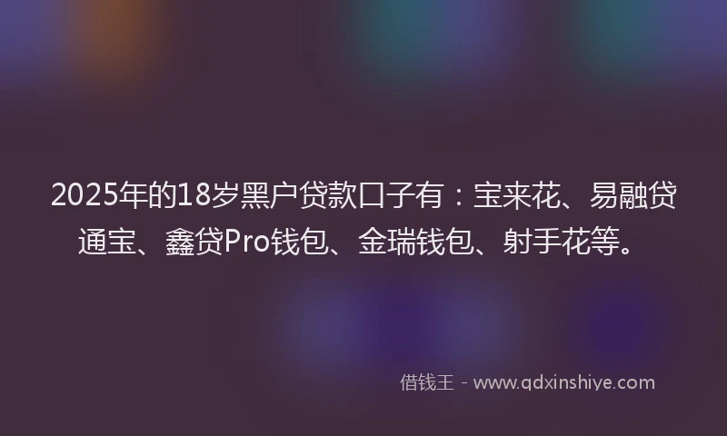 2025年的18岁黑户贷款口子有：宝来花、易融贷通宝、鑫贷Pro钱包、金瑞钱包、射手花等。
