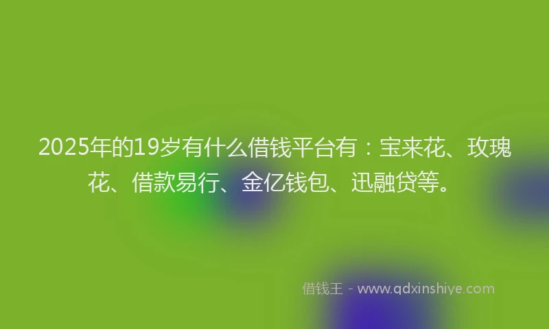 2025年的19岁有什么借钱平台有：宝来花、玫瑰花、借款易行、金亿钱包、迅融贷等。