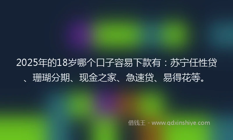 2025年的18岁哪个口子容易下款有：苏宁任性贷、珊瑚分期、现金之家、急速贷、易得花等。