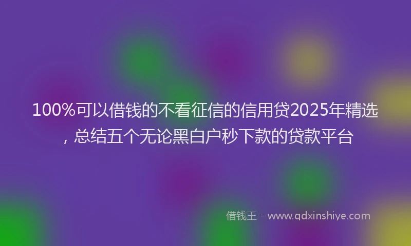 100%可以借钱的不看征信的信用贷2025年精选，总结五个无论黑白户秒下款的贷款平台