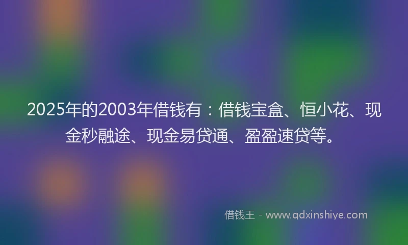 2025年的2003年借钱有：借钱宝盒、恒小花、现金秒融途、现金易贷通、盈盈速贷等。