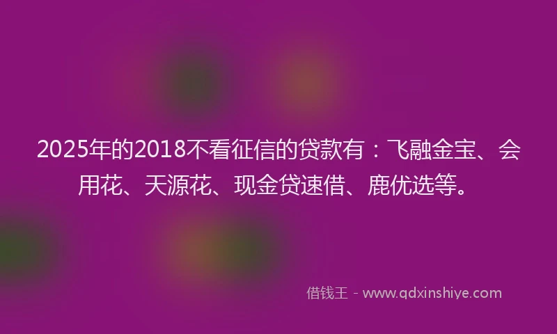 2025年的2018不看征信的贷款有：飞融金宝、会用花、天源花、现金贷速借、鹿优选等。