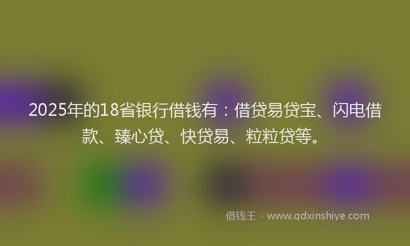 2025年的18省银行借钱有：借贷易贷宝、闪电借款、臻心贷、快贷易、粒粒贷等。