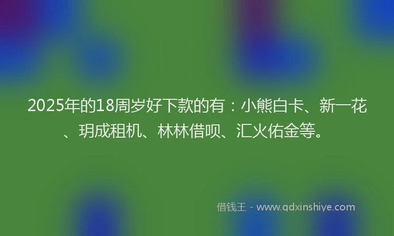 2025年的18周岁好下款的有：小熊白卡、新一花、玥成租机、林林借呗、汇火佑金等。