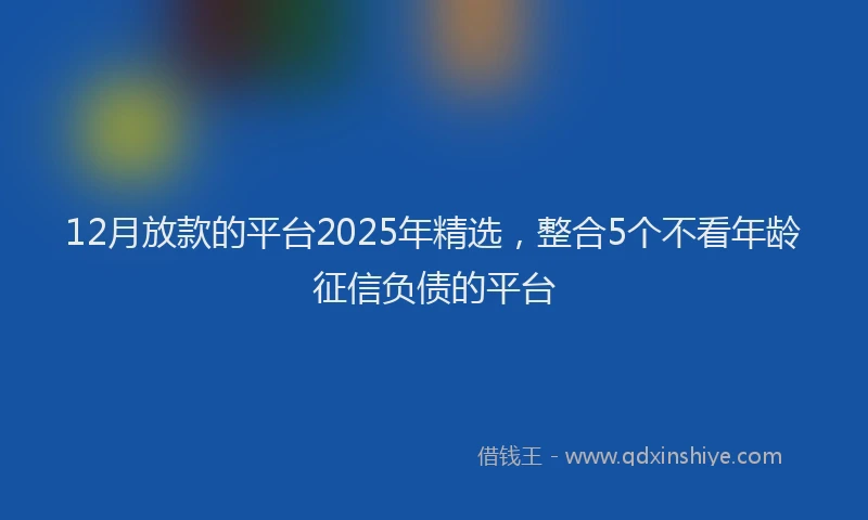 12月放款的平台2025年精选，整合5个不看年龄征信负债的平台