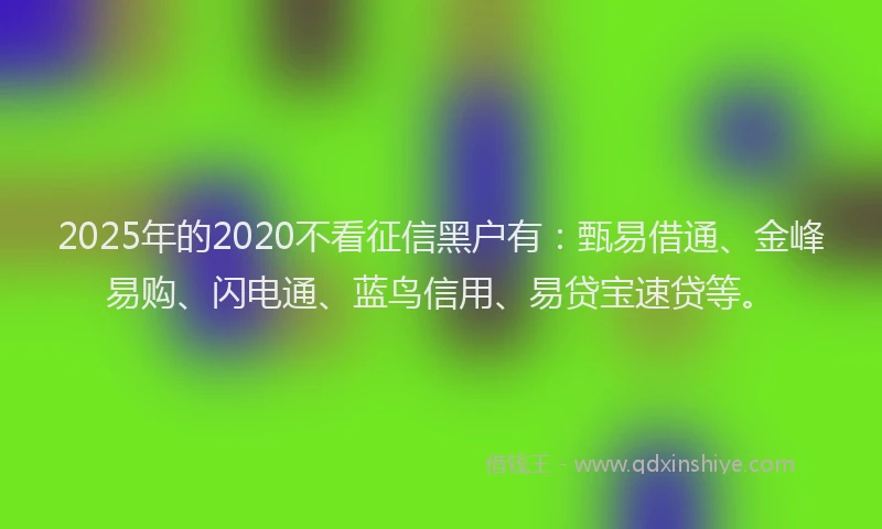 2025年的2020不看征信黑户有：甄易借通、金峰易购、闪电通、蓝鸟信用、易贷宝速贷等。