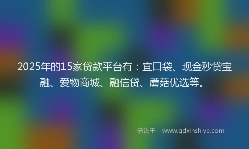 2025年的15家贷款平台有：宜口袋、现金秒贷宝融、爱物商城、融信贷、蘑菇优选等。