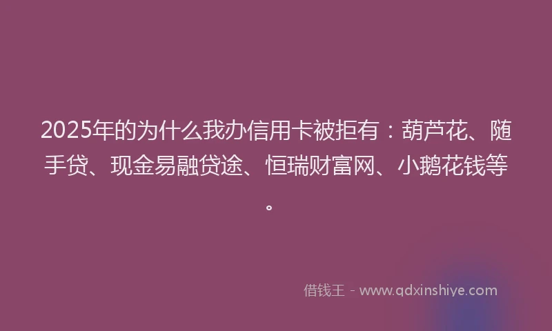 2025年的为什么我办信用卡被拒有：葫芦花、随手贷、现金易融贷途、恒瑞财富网、小鹅花钱等。
