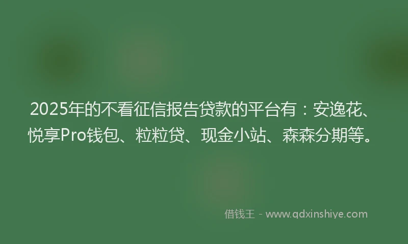 2025年的不看征信报告贷款的平台有：安逸花、悦享Pro钱包、粒粒贷、现金小站、森森分期等。