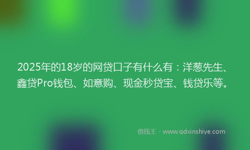 2025年的18岁的网贷口子有什么有：洋葱先生、鑫贷Pro钱包、如意购、现金秒贷宝、钱贷乐等。