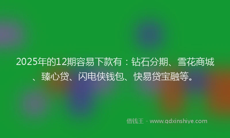 2025年的12期容易下款有：钻石分期、雪花商城、臻心贷、闪电侠钱包、快易贷宝融等。