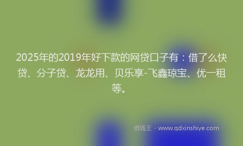 2025年的2019年好下款的网贷口子有：借了么快贷、分子贷、龙龙用、贝乐享-飞鑫琼宝、优一租等。