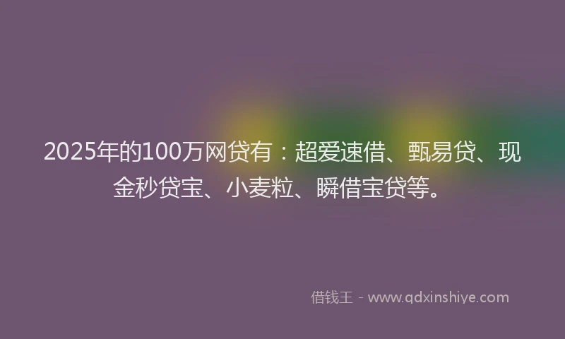 2025年的100万网贷有：超爱速借、甄易贷、现金秒贷宝、小麦粒、瞬借宝贷等。