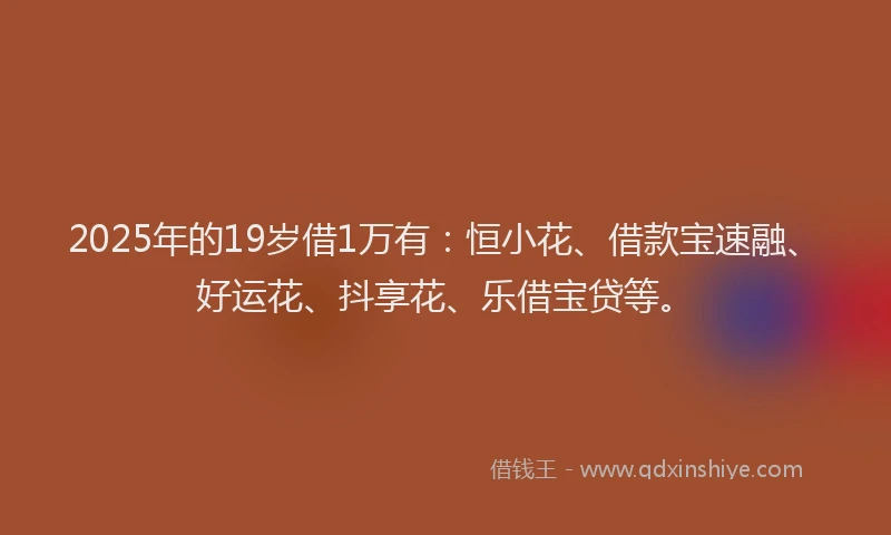 2025年的19岁借1万有：恒小花、借款宝速融、好运花、抖享花、乐借宝贷等。