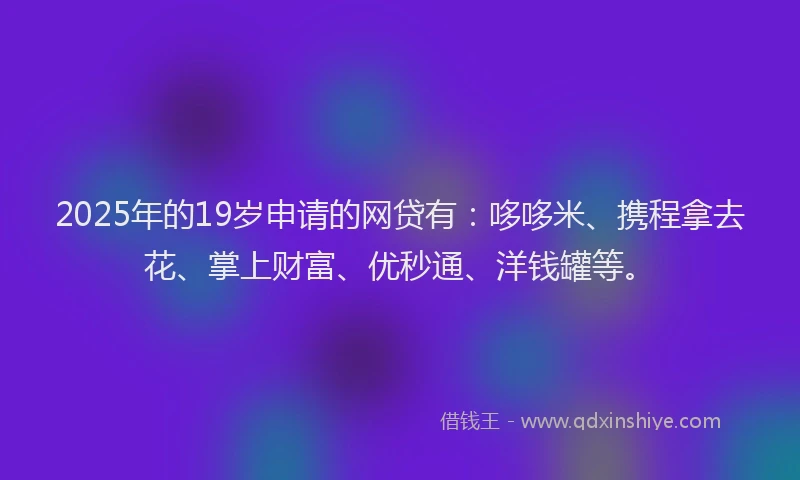 2025年的19岁申请的网贷有：哆哆米、携程拿去花、掌上财富、优秒通、洋钱罐等。