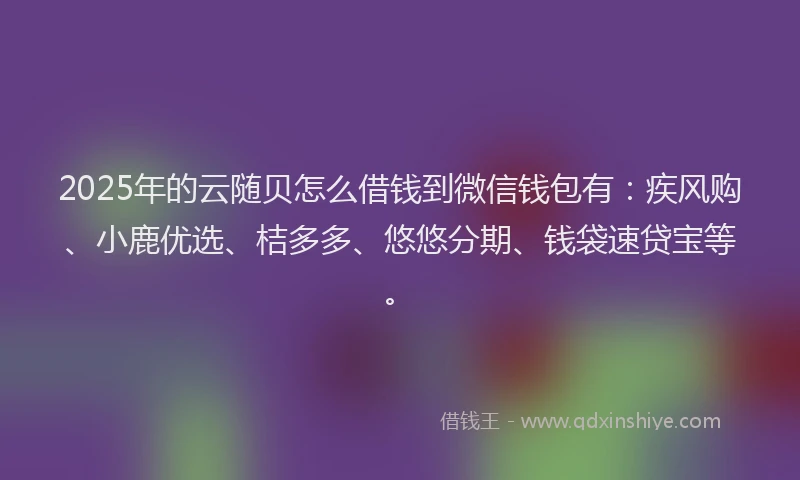 2025年的云随贝怎么借钱到微信钱包有：疾风购、小鹿优选、桔多多、悠悠分期、钱袋速贷宝等。