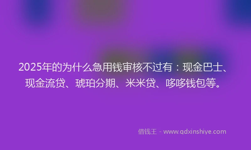 2025年的为什么急用钱审核不过有：现金巴士、现金流贷、琥珀分期、米米贷、哆哆钱包等。