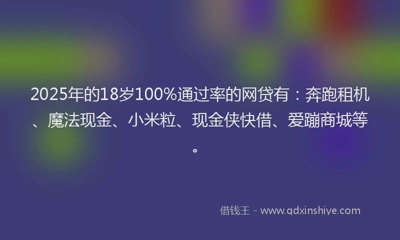 2025年的18岁100%通过率的网贷有：奔跑租机、魔法现金、小米粒、现金侠快借、爱蹦商城等。