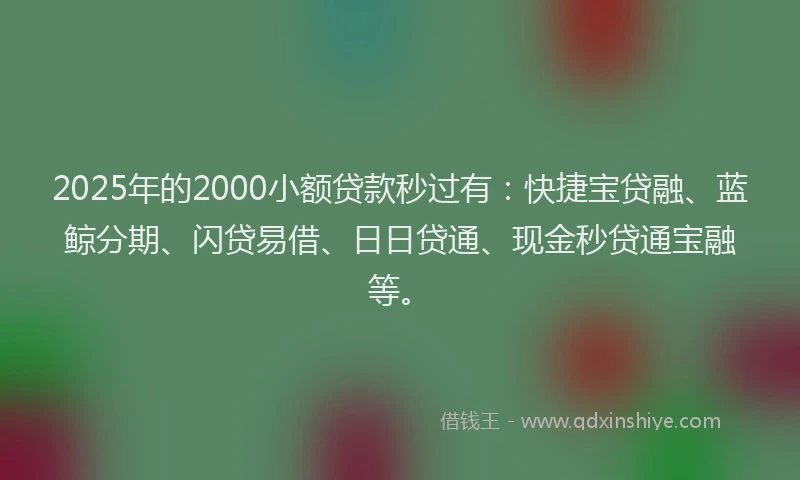 2025年的2000小额贷款秒过有：快捷宝贷融、蓝鲸分期、闪贷易借、日日贷通、现金秒贷通宝融等。