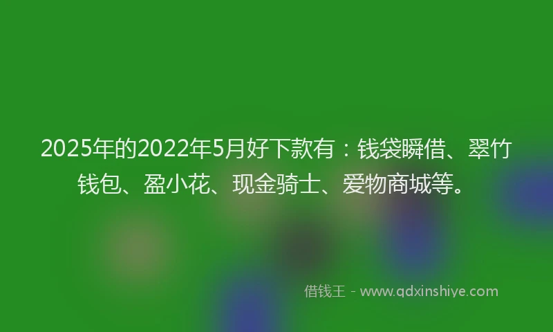 2025年的2022年5月好下款有：钱袋瞬借、翠竹钱包、盈小花、现金骑士、爱物商城等。