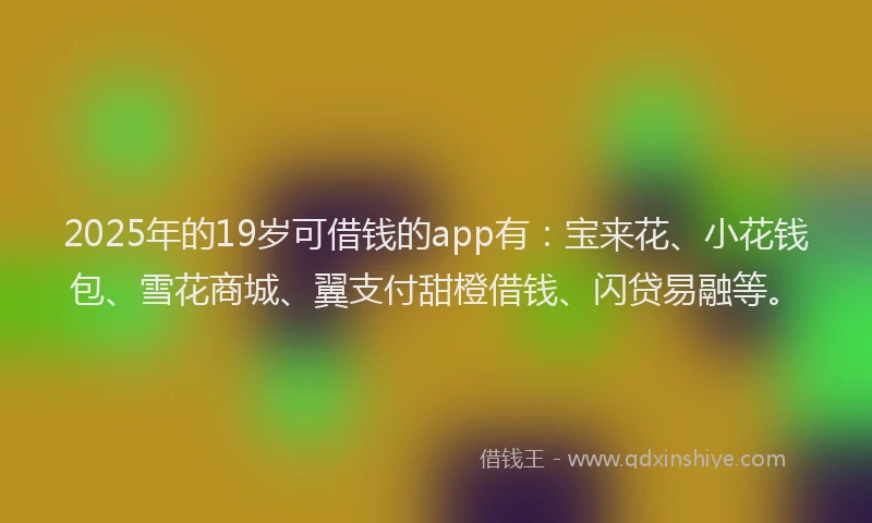 2025年的19岁可借钱的app有：宝来花、小花钱包、雪花商城、翼支付甜橙借钱、闪贷易融等。