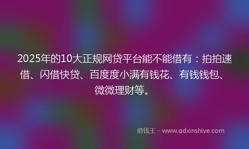 2025年的10大正规网贷平台能不能借有：拍拍速借、闪借快贷、百度度小满有钱花、有钱钱包、微微理财等。