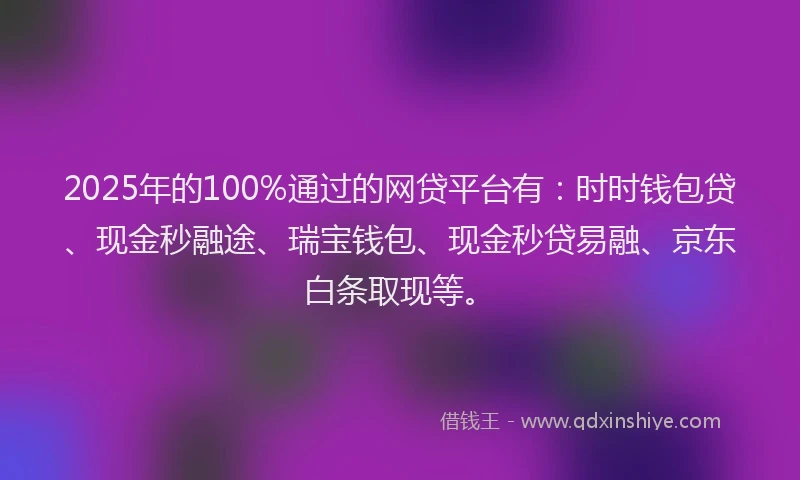 2025年的100%通过的网贷平台有：时时钱包贷、现金秒融途、瑞宝钱包、现金秒贷易融、京东白条取现等。