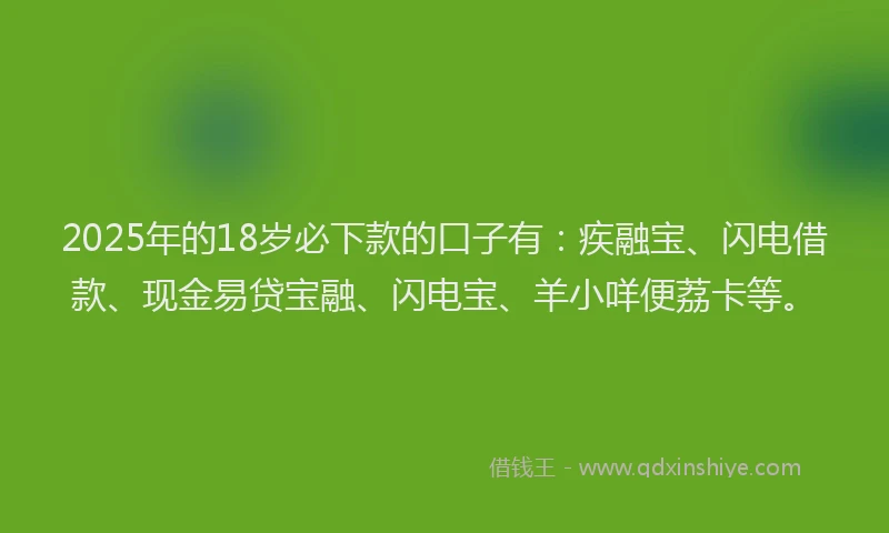 2025年的18岁必下款的口子有：疾融宝、闪电借款、现金易贷宝融、闪电宝、羊小咩便荔卡等。