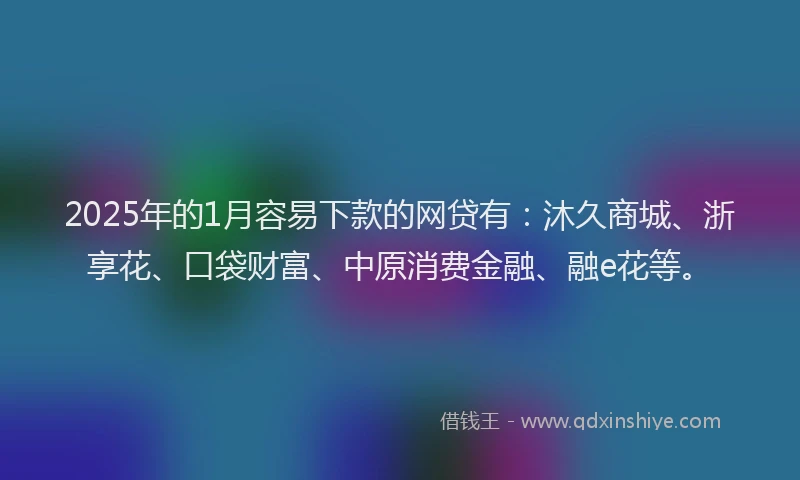 2025年的1月容易下款的网贷有：沐久商城、浙享花、口袋财富、中原消费金融、融e花等。