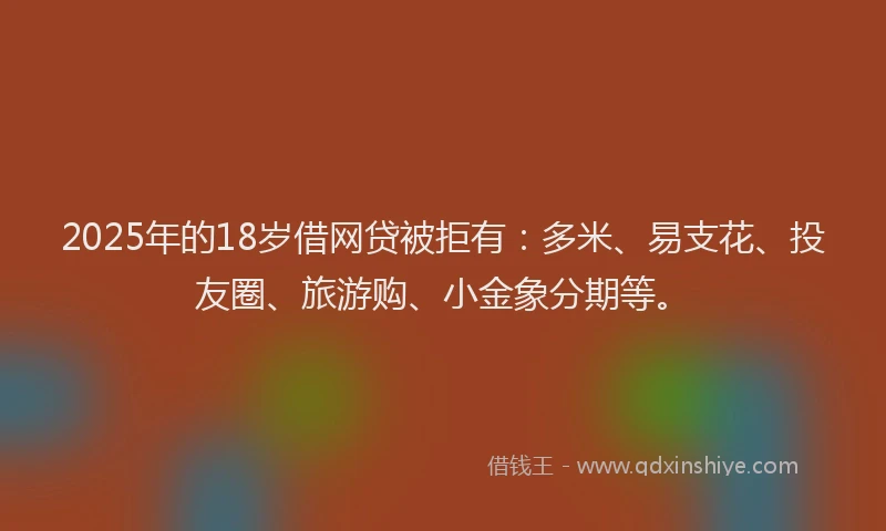 2025年的18岁借网贷被拒有：多米、易支花、投友圈、旅游购、小金象分期等。