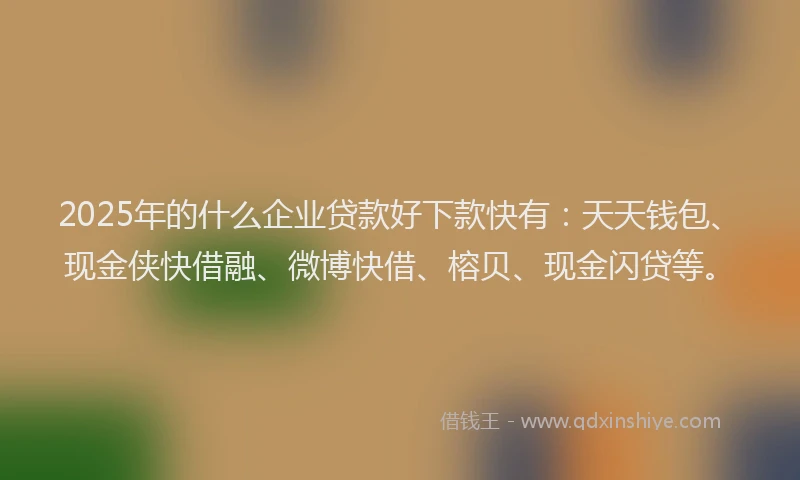 2025年的什么企业贷款好下款快有：天天钱包、现金侠快借融、微博快借、榕贝、现金闪贷等。